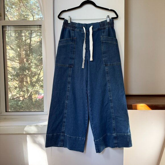 New Anthropologie Maeve Tie-Waist Wide-Leg Drawstring Jeans Dark Wash Blue Small - Picture 5 of 10